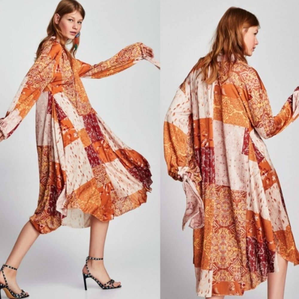 Zara Patchwork Boho Oversized Flowy Long Sleeve M… - image 2